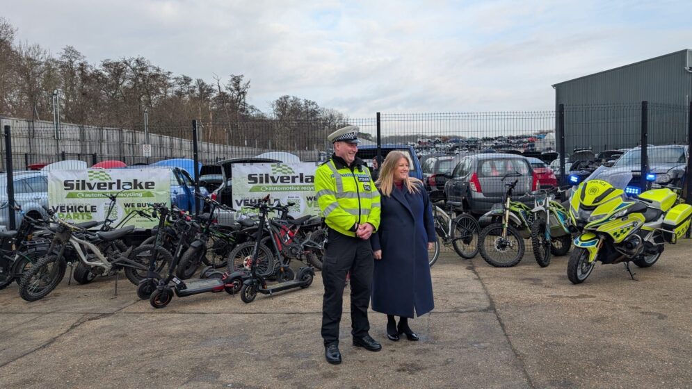 Police and Crime Commissioner Donna Jones and Police Sergeant Jamie Dobson of the Roads Policing Unit at Silverlake for Operation Crush