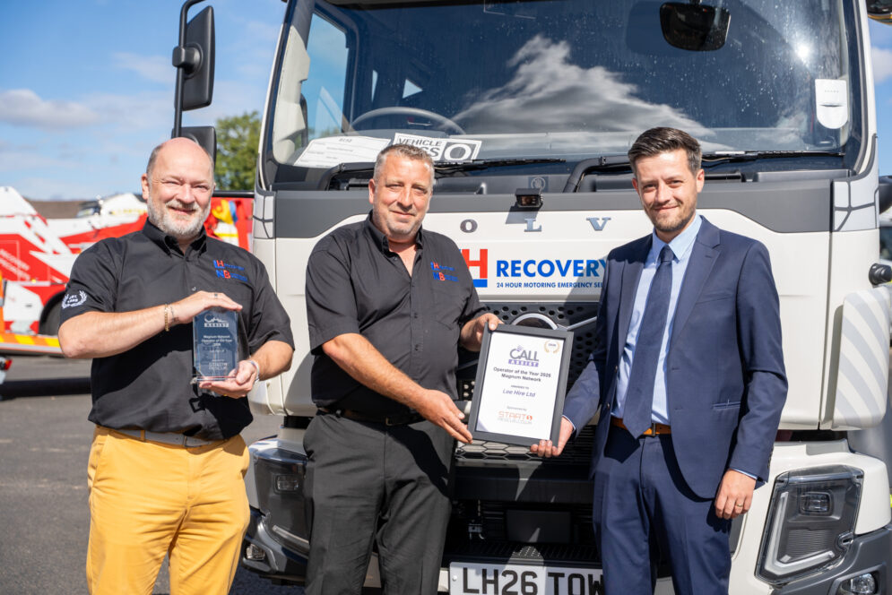 Andrew Lee of Lee Hire is presented with the Magnum Network Award by Call Ryan Clark Call Assist VRO Regional Manager
